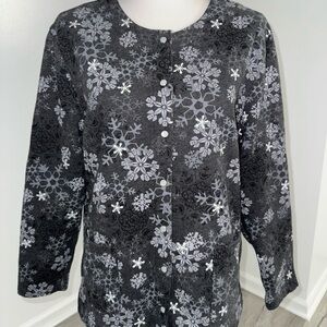Covington Gray Snowflake Fleece Jacket Women’s Large Sparkle Holiday‎ Winter